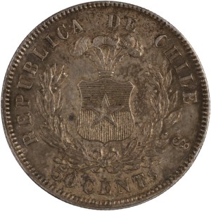 Chile 1872 Silver 50 Centavos