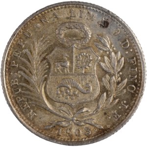 Peru 1903 JF Silver 1/5 Sol