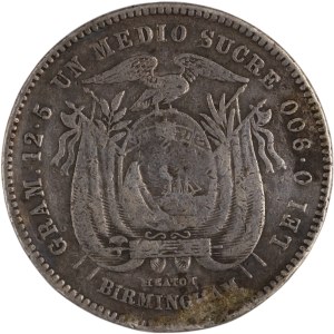 Ecuador 1884 Silver 1/2 Sucre