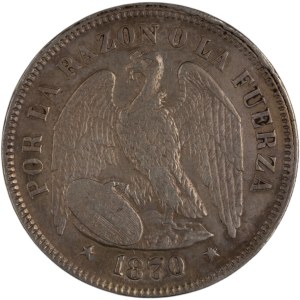 Cile 1870/68, 50 centavos d'argento con sovrastampa