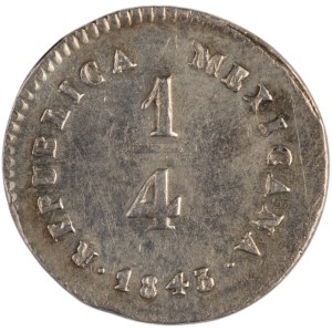Mexico 1843 Mo LR Silver 1/4 Real Overdate