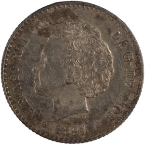 Spain 1894 PGV Silver 50 Centimos