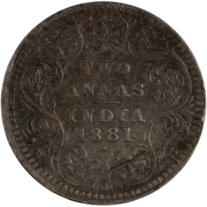 India 1881 B Silver 2 Annas
