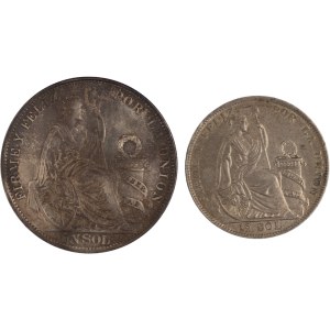 Peru 1916-28 Silver 1 Sol and 1/2 Sol (2 Pieces)