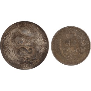 Peru 1916-28 Silver 1 Sol and 1/2 Sol (2 Pieces)