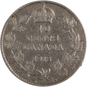 Canada 1913 Silver 10 Cents Broad Leaves