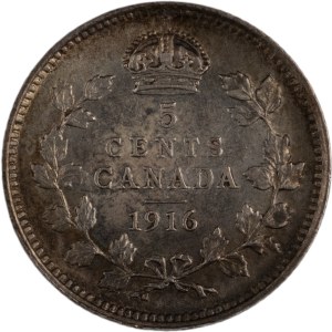 Canada 1916 Silver 5 Cents