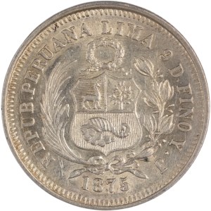 Peru 1875 YJ Silver 1/5 Sol