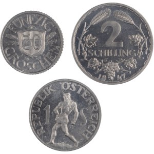 Austria 1947 50 Groschen, 1 & 2 Schilling Proof (3 Pieces)