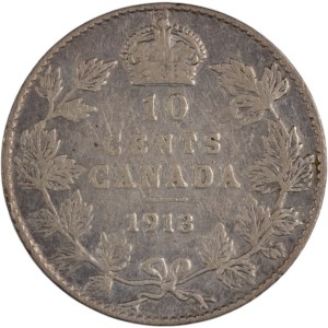 Canada 1913, pièce de 10 cents en argent « Broad Leaves »