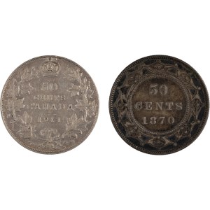 Canada et Terre-Neuve, 1870-1911 : pièces de 50 cents en argent (2 pièces)