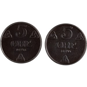 Norway 1943 and 1944 5 Ore (2 Pieces)
