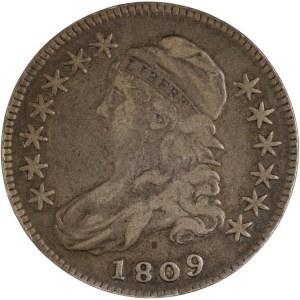 Spojené státy, 1809, stříbrný půl dolar s vyobrazením hlavy v čepici (50 centů)