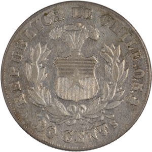 Chile 1879 Silver 20 Centavos Overdate