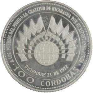 Nikaragua 1975, srebrna moneta o nominale 100 cordobas