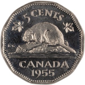 Canada 1955, 5 cents, qualité « Proof Like »