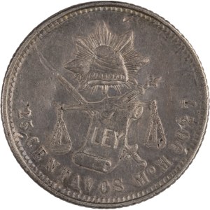 Mexico 1889 Mo M Silver 25 Centavos