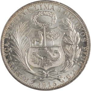 Peru 1915 FG strieborná minca „Un Sol“