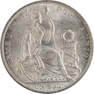 Peru 1915 FG strieborná minca „Un Sol“