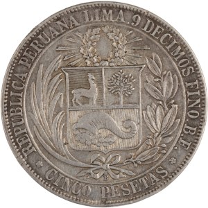 Peru 1880 BF Silver 5 Pesetas