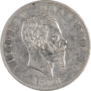 Italy 1871 Silver 5 Lire