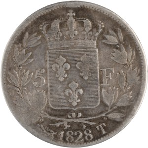 Francie 1828 T, stříbrných 5 franků
