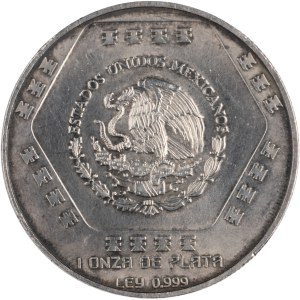 Meksyk 1994, srebrna moneta o nominale 5 nowych peso z wizerunkiem Chaac Mool