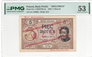 Poland 1924 5 Zlotych Specimen Banknote