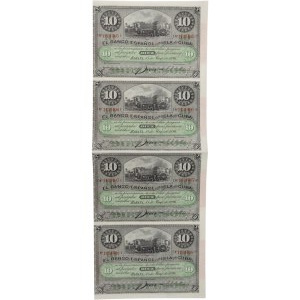 Cuba 1896 10 Peso Banknote Sheet (4 Banknotes)