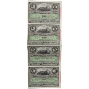 Cuba 1896 10 Peso Banknote Sheet (4 Banknotes)