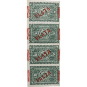 Cuba 1896 10 Peso Banknote Sheet (4 Banknotes)