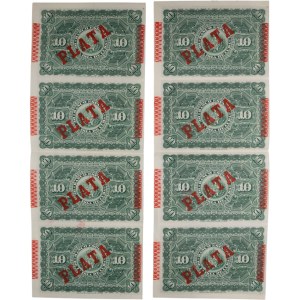 Cuba 1896 10 Peso Banknote Sheet (8 Banknotes)
