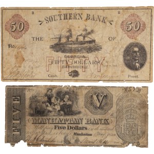United States 1848 $50 Southern Bank & 1840 $5 Manhattan Bank (2 Pieces)