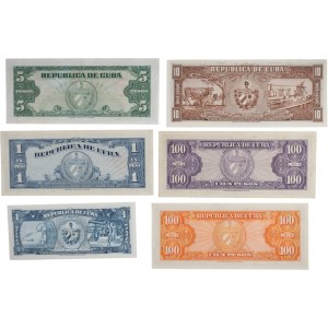 Zestaw banknotów kubańskich o nominale 1–100 peso (6 sztuk)