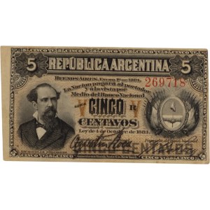 Argentina 1883 5 Centavos Banknote