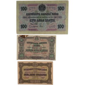 Bulharsko 1916 a 1917, 5, 10 a 100 leva (3 kusy)