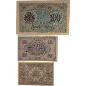 Bulharsko 1916 a 1917, 5, 10 a 100 leva (3 kusy)