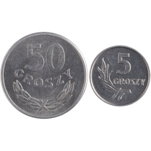 Poland 1963 5 groszy and 1965 50 Groszy (2 Pieces)