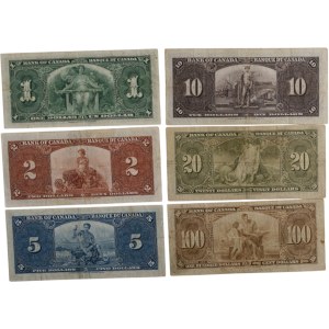Bank of Canada 1937 $1-$100 Banknote Lot (6 Pieces)