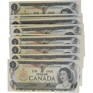 Banconote da 1 dollaro della Banca del Canada del 1973 in sequenza Crow-Bouey BC-46b (25 pezzi)