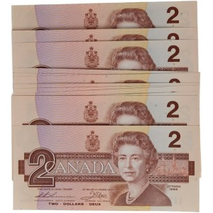 Bank of Canada 1986 $2 Banknotes in Sequence Thiessen-Crow BC-55b-i (14 Pieces)