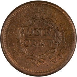 Spojené štáty, 1850, cent s vyobrazením zapletených vlasov