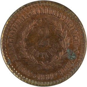 Związek Ameryki Środkowej, 1889 r., 2 centavos, moneta próbna