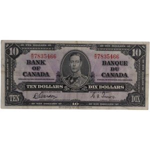 Bank of Canada 1937 $10 Banknote Gordon-Towers W/D BC-24b