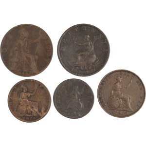 Great Britain 1754-1897 Farthing - Penny Lot (5 pieces)