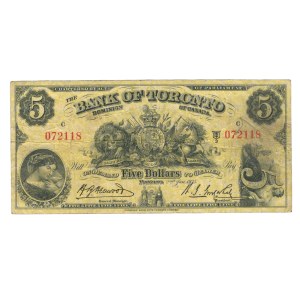 Canada 1935 The Bank of Toronto $5 Banknote 715-24-02