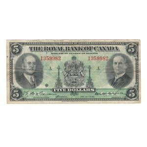 Canada 1935 The Royal Bank of Canada $5 Banknote 630-18-02