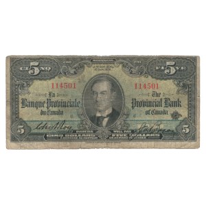 Canada 1936 The Provincial Bank of Canada $5 Banknote 615-18-04