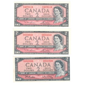 Canada 1954 $2 Bank of Canada Banknote Lot (3 Pieces)