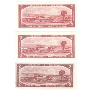 Canada 1954 $2 Bank of Canada Banknote Lot (3 Pieces)